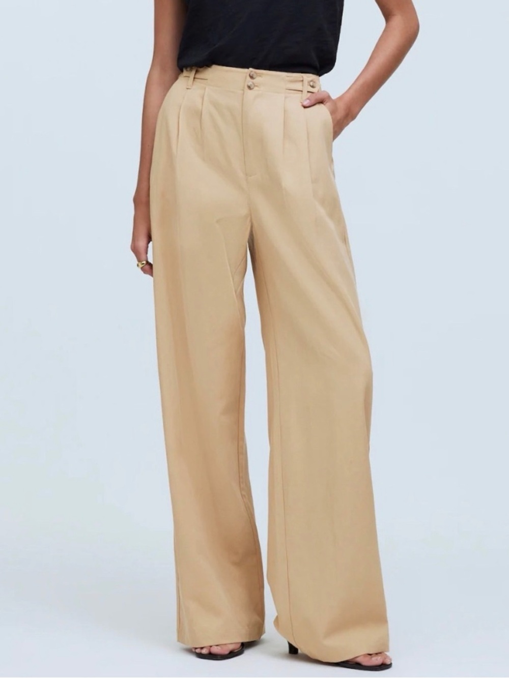 Madewell The Harlow Wide-Leg Pleated Wide Leg Pants Khaki Tan Womens 8